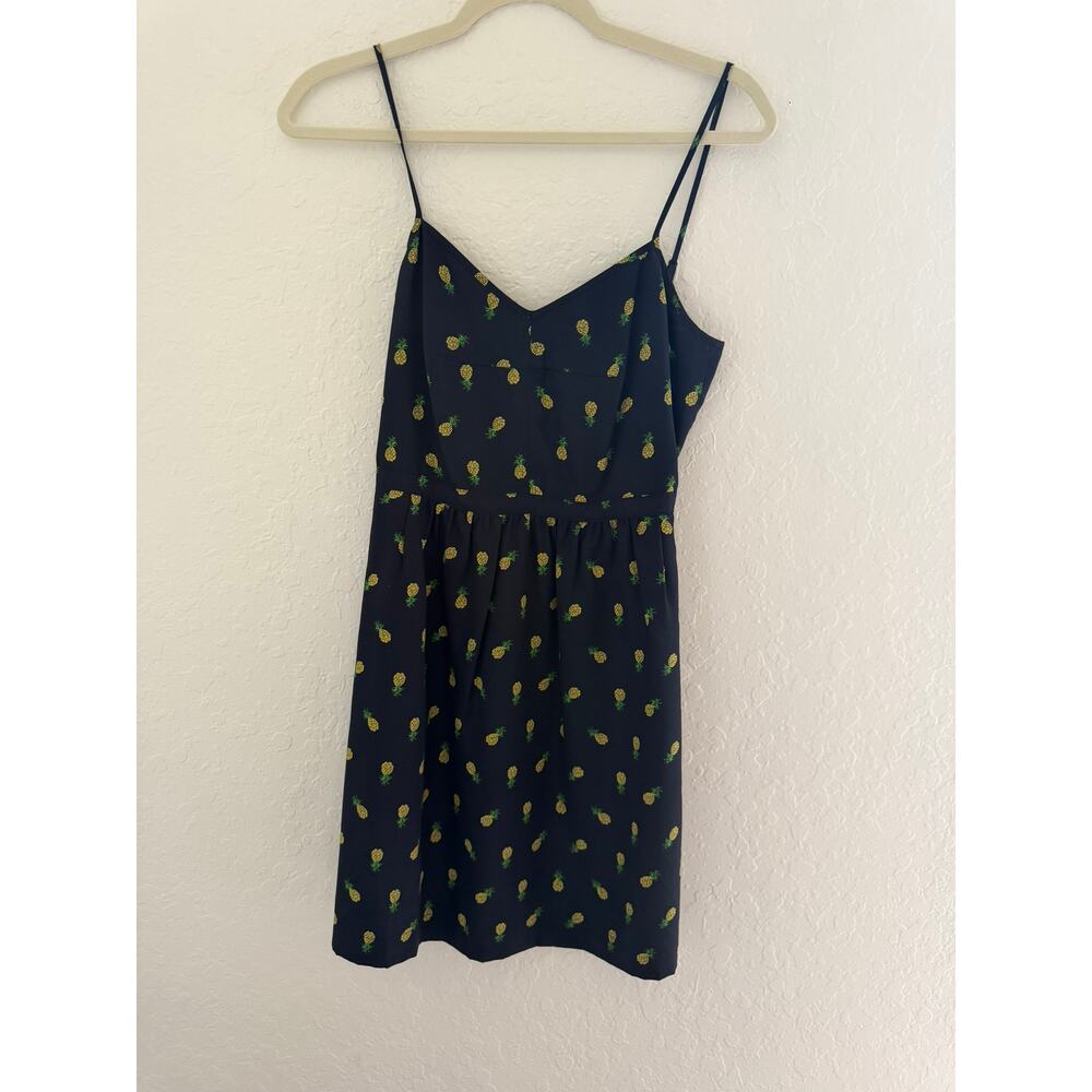 J.Crew Navy Blue Pineapple Print Spaghetti Strap V-Neck Mini Dress Size 0